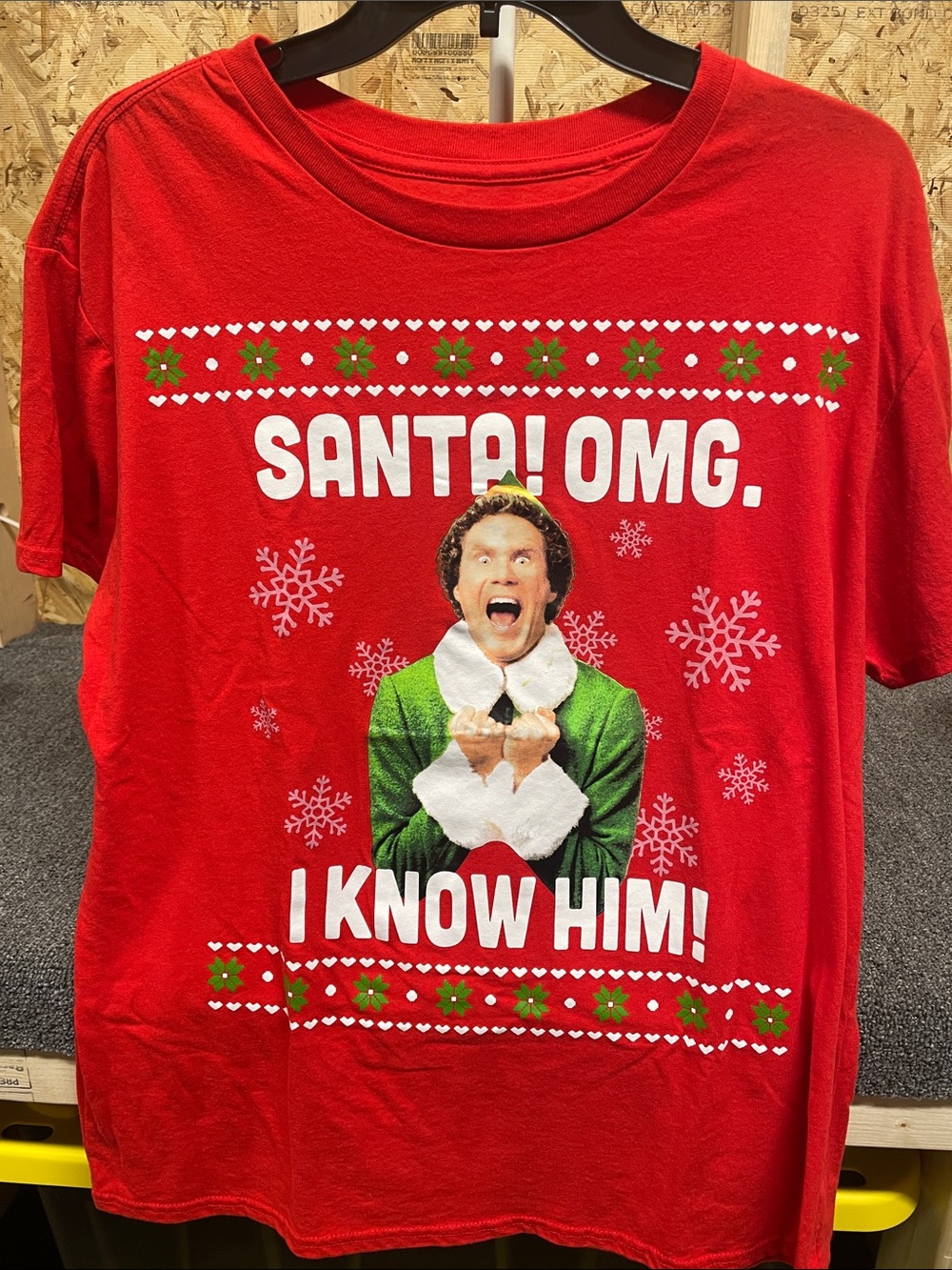 Elf Santa! Holiday Christmas T-Shirt. Red/Green. Great Condition OSFM